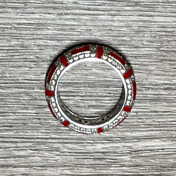 Hidalgo Sterling Silver Red Enamel Diamonique Eternity Band Ring, Size 6 - Picture 5 of 7